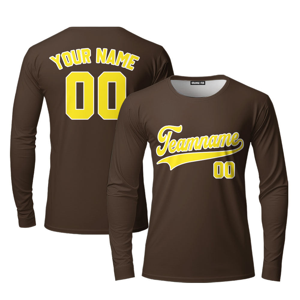 Custom Brown Yellow - White Custom Long Sleeve T-Shirt For Men & Women