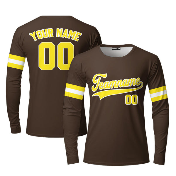 Custom Brown Yellow - White Custom Long Sleeve T-Shirt For Men & Women