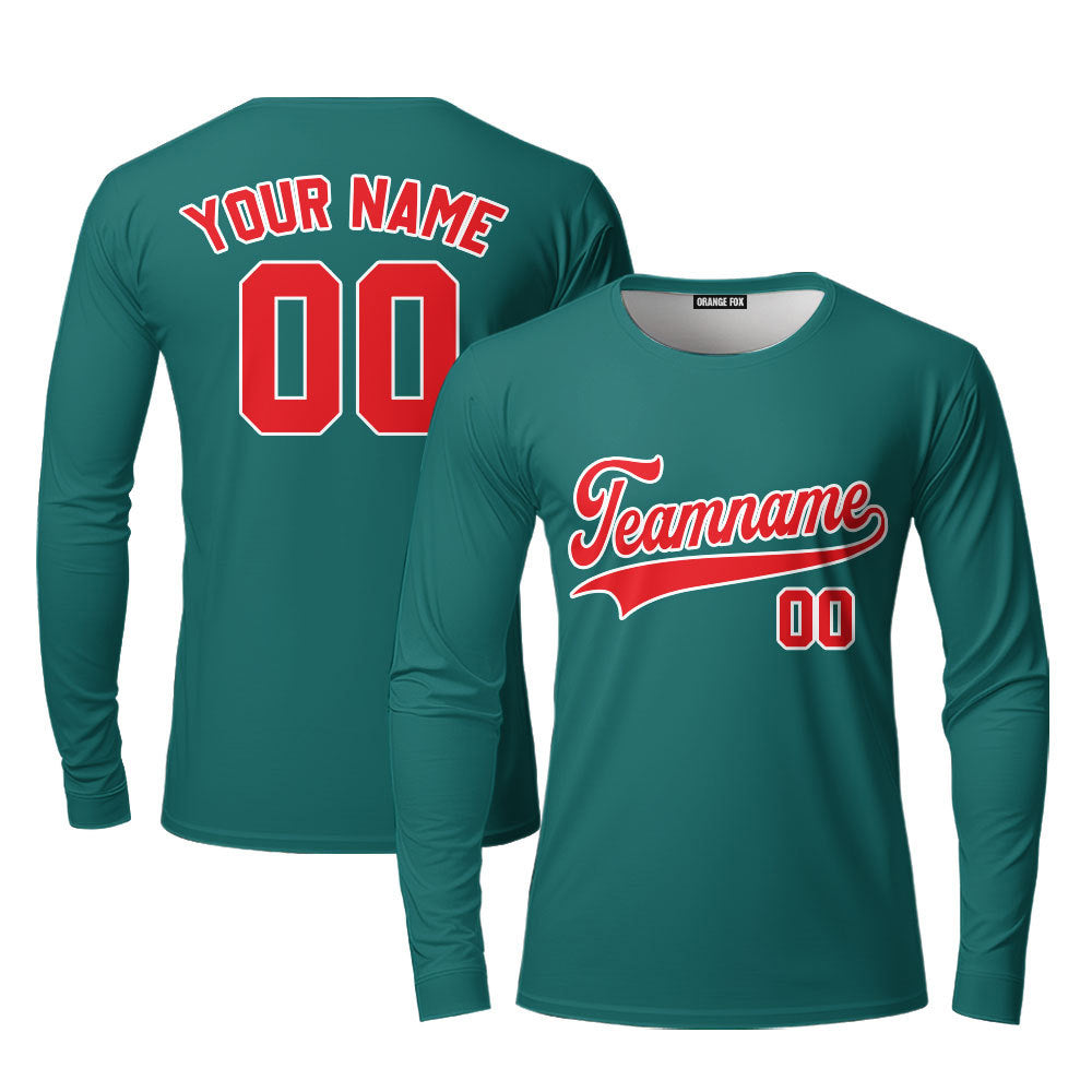 Custom Aqua Red - White Custom Long Sleeve T-Shirt For Men & Women