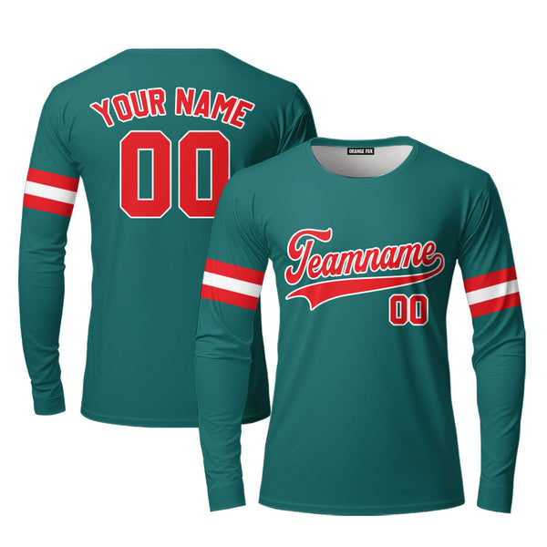 Custom Aqua Red - White Custom Long Sleeve T-Shirt For Men & Women