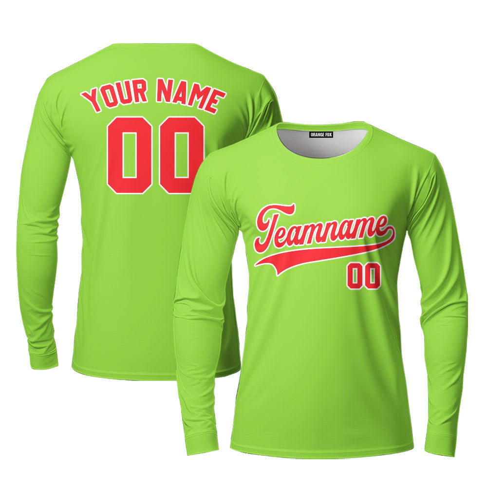 Cutsom Neon Green Red - White Custom Long Sleeve T-Shirt For Men & Women