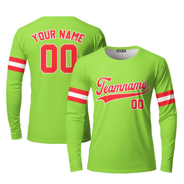 Cutsom Neon Green Red - White Custom Long Sleeve T-Shirt For Men & Women