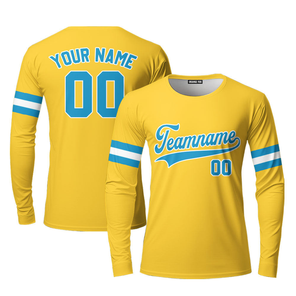 Custom Blue White And Gold Custom Long Sleeve T-Shirt For Men & Women