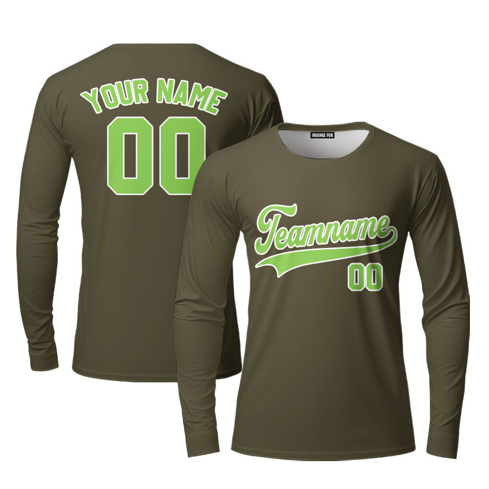 Custom Olive Neon Green - White Custom Long Sleeve T-Shirt For Men & Women