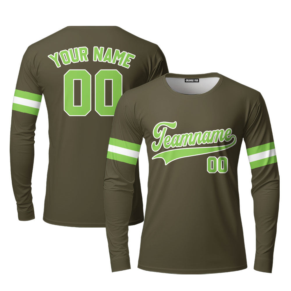 Custom Olive Neon Green - White Custom Long Sleeve T-Shirt For Men & Women