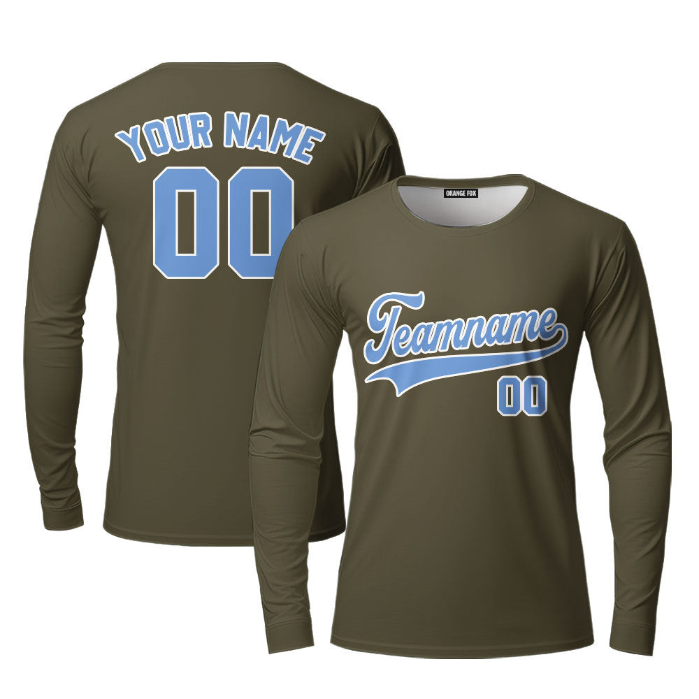 Custom Olive Light Blue - White Custom Long Sleeve T-Shirt For Men & Women