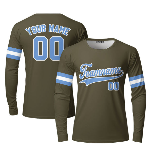 Custom Olive Light Blue - White Custom Long Sleeve T-Shirt For Men & Women