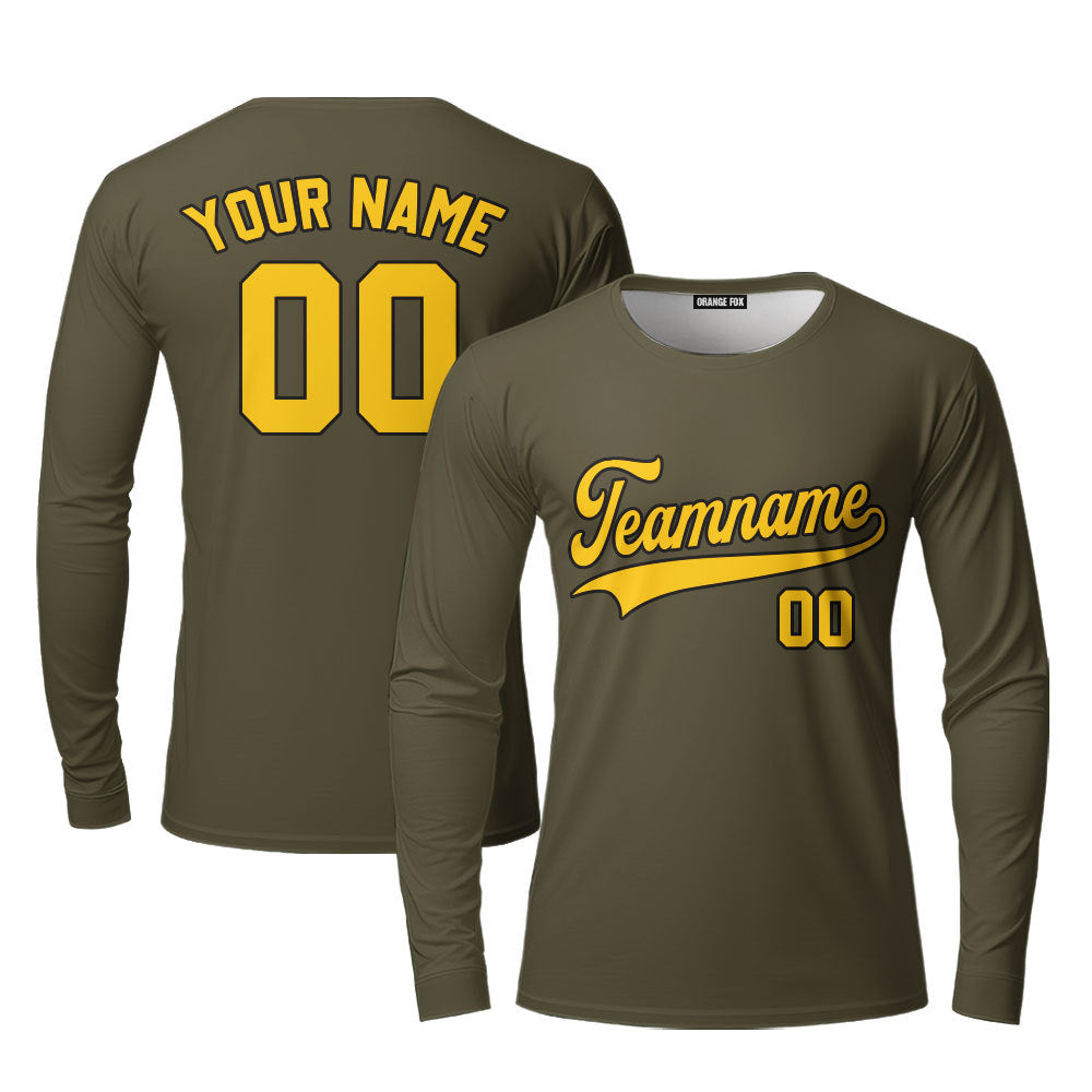 Custom Olive Gold - White Custom Long Sleeve T-Shirt For Men & Women