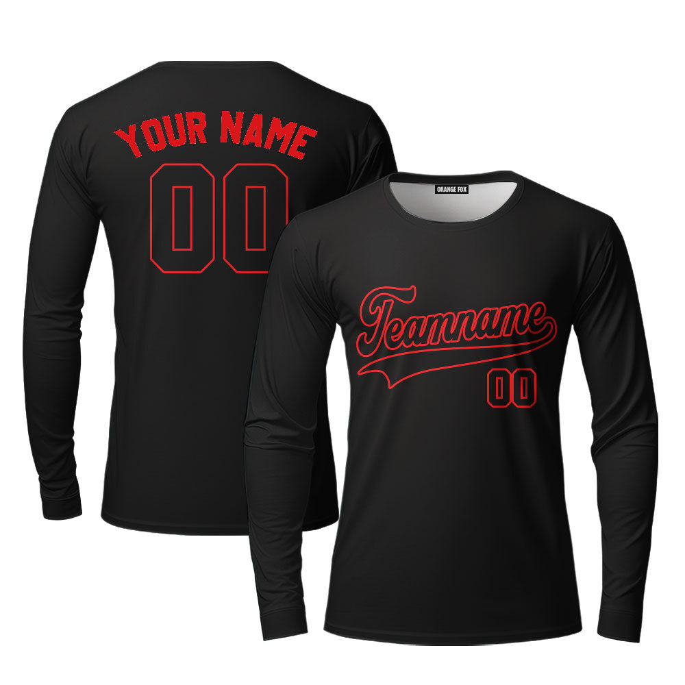 Custom Black Red Custom Long Sleeve T-Shirt For Men & Women