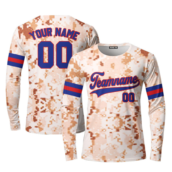 Custom US Brown Navy Camo Powder Blue Red Custom Long Sleeve T-Shirt For Men & Women