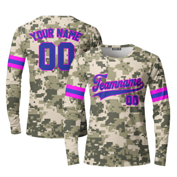 Custom Pixel Camouflage Royal Blue Pink Custom Long Sleeve T-Shirt For Men & Women