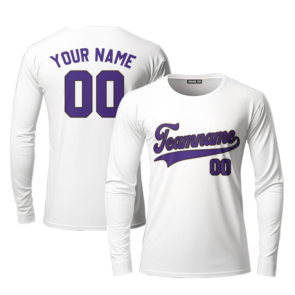 Custom White Purple-Brown Custom Long Sleeve T-Shirt For Men & Women