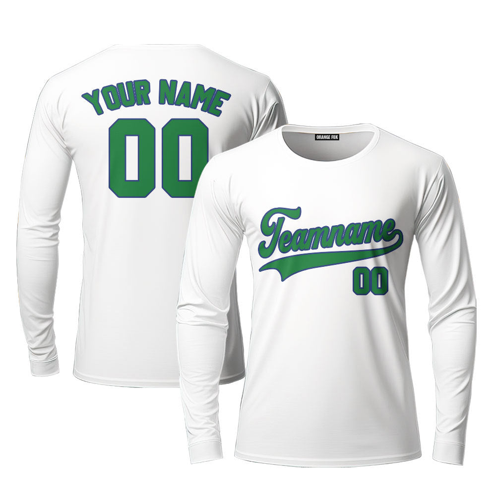 Custom White Navy - Kelly Green Custom Long Sleeve T-Shirt For Men & Women