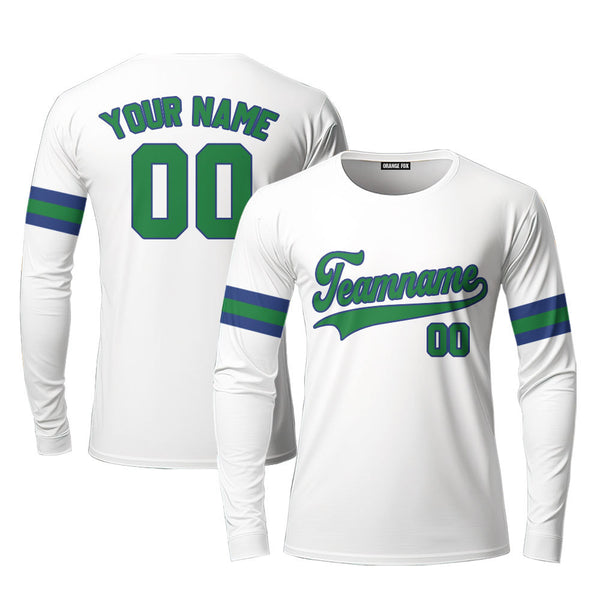 Custom White Navy - Kelly Green Custom Long Sleeve T-Shirt For Men & Women