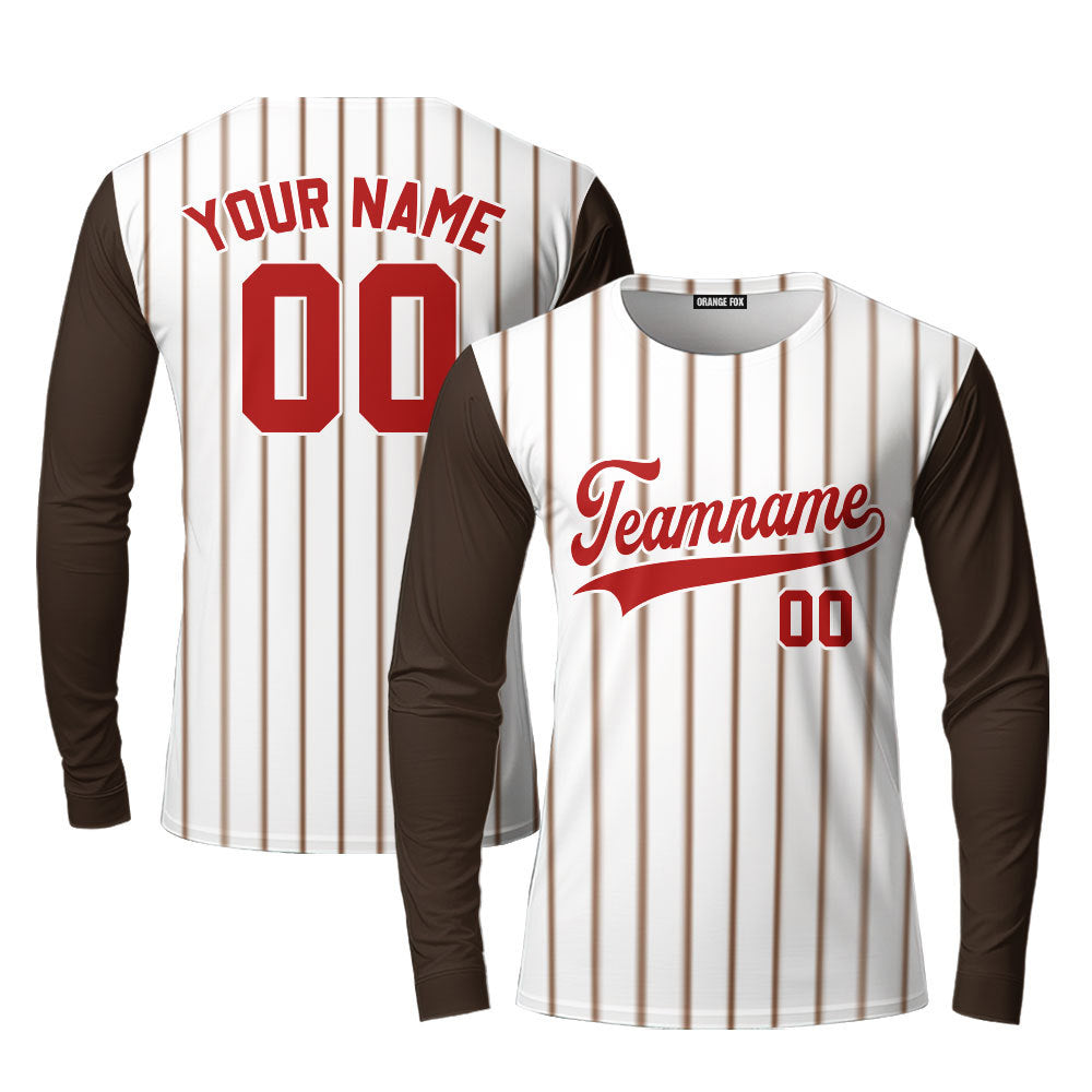 Custom Brown White Pinstripe Black White Raglan Sleeves Custom Long Sleeve T-Shirt For Men & Women