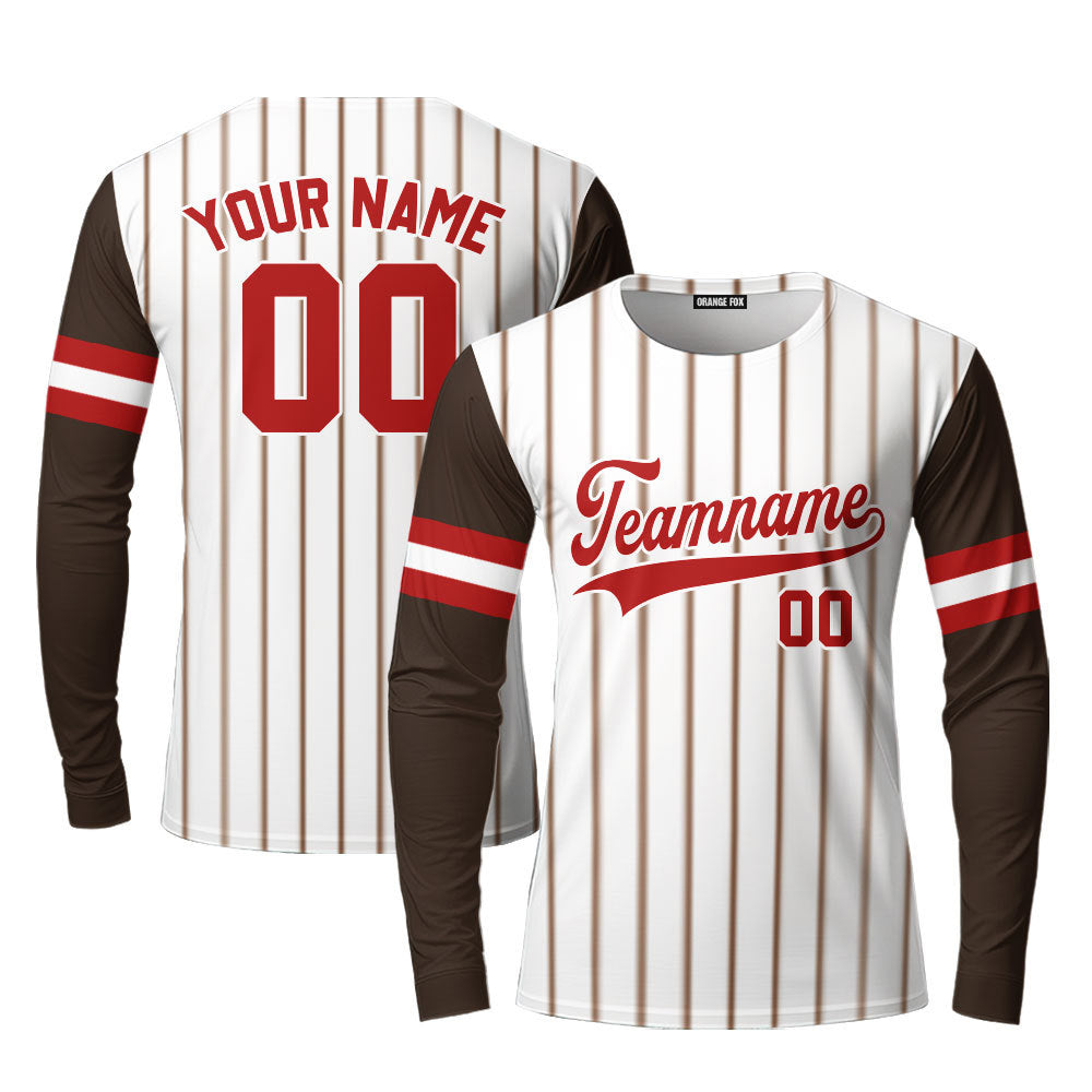 Custom Brown White Pinstripe Black White Raglan Sleeves Custom Long Sleeve T-Shirt For Men & Women