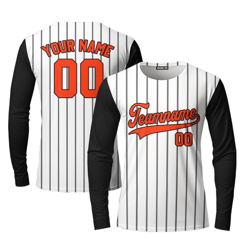 Custom Black White Pinstripe Orange Black Raglan Sleeves Custom Long Sleeve T-Shirt For Men & Women