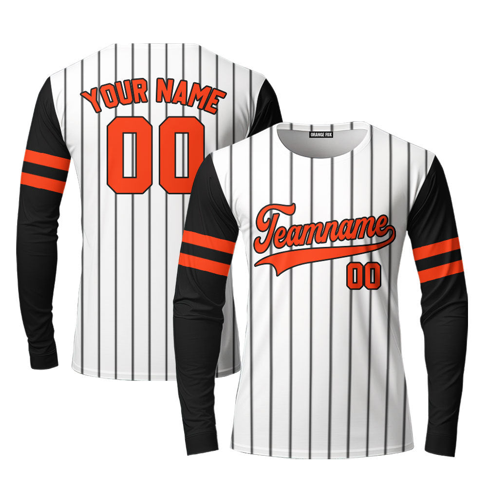 Custom Black White Pinstripe Orange Black Raglan Sleeves Custom Long Sleeve T-Shirt For Men & Women