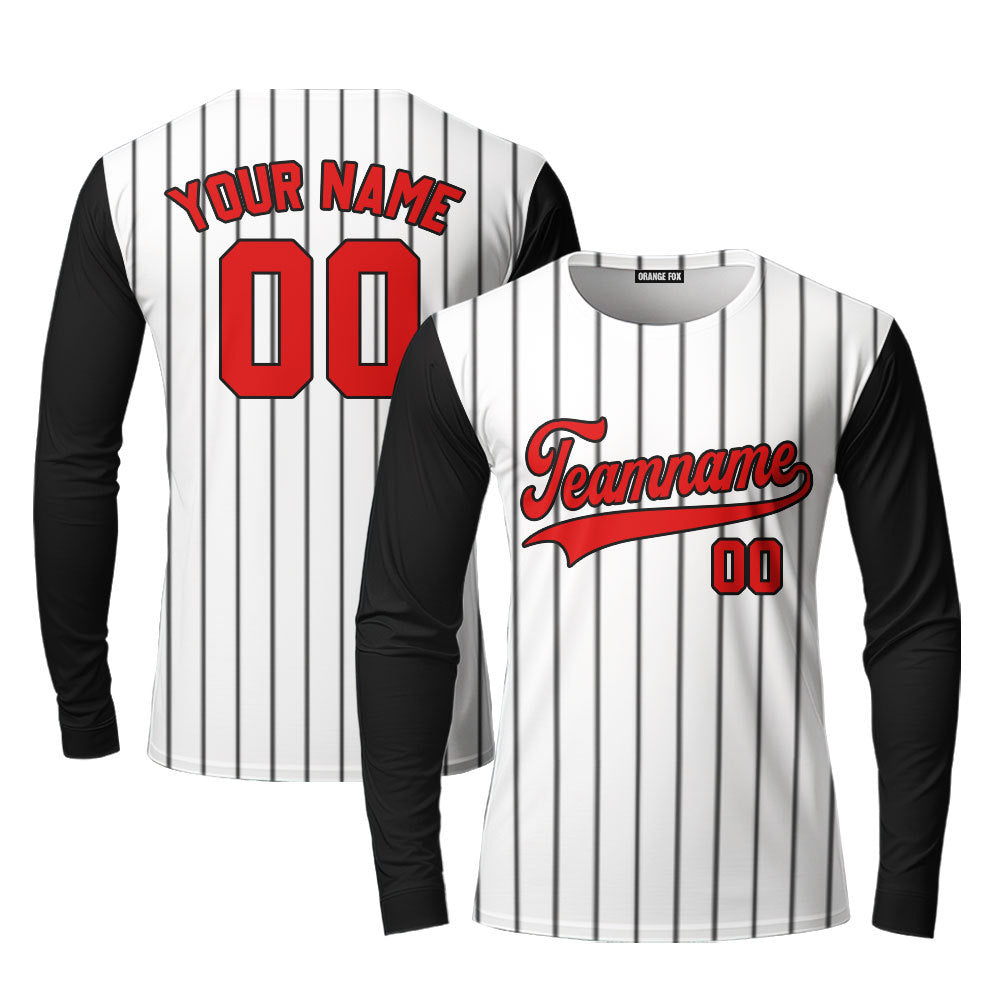 Custom Black White Pinstripe Red Black Raglan Sleeves Custom Long Sleeve T-Shirt For Men & Women