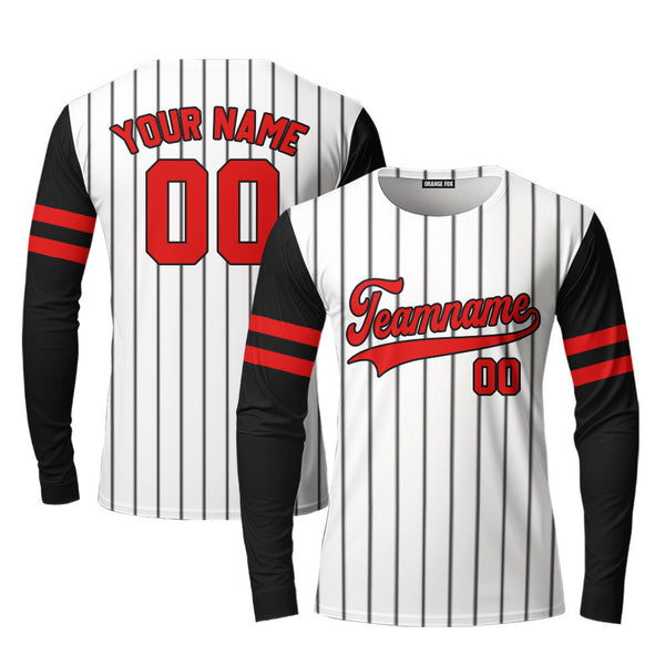 Custom Black White Pinstripe Red Black Raglan Sleeves Custom Long Sleeve T-Shirt For Men & Women