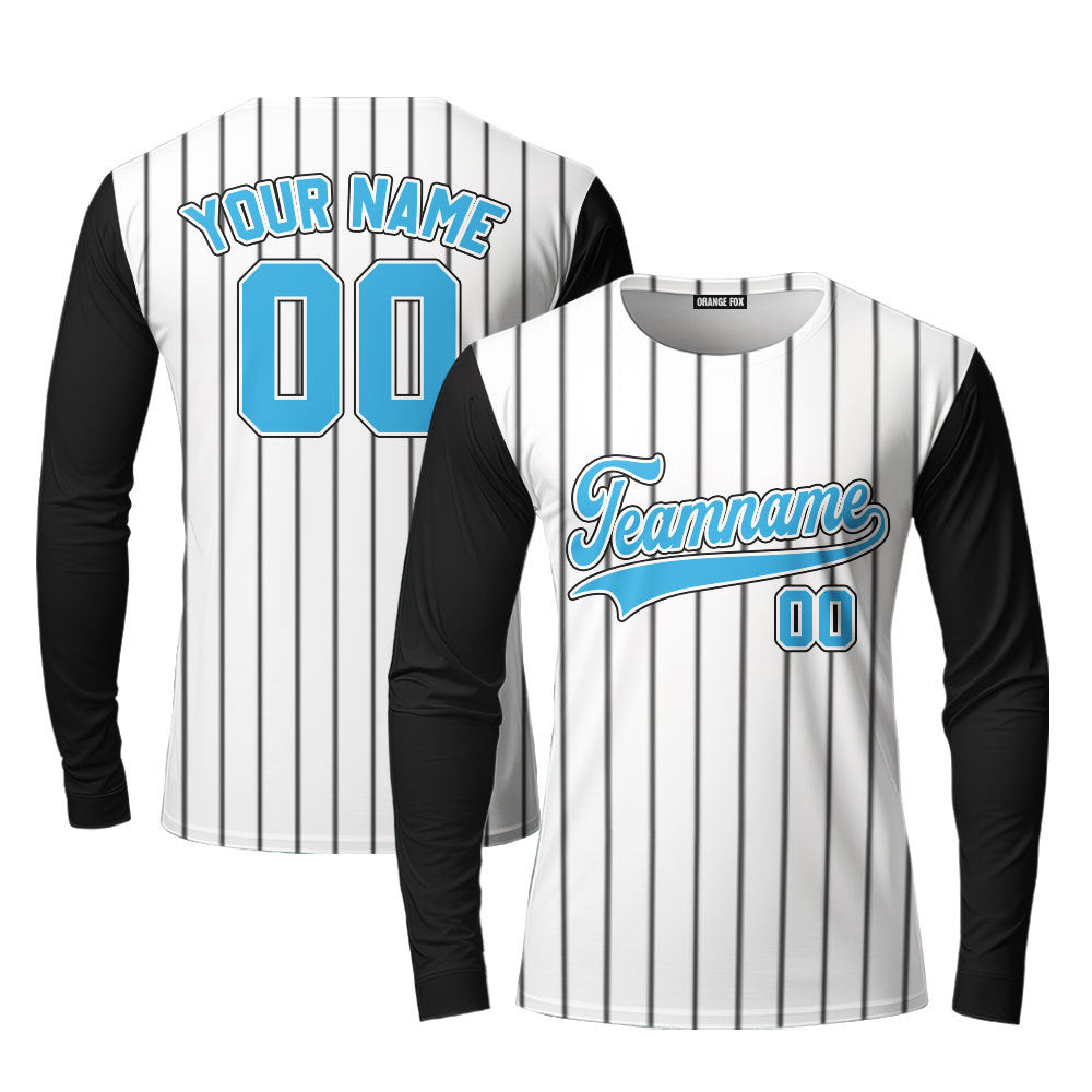 Custom White Black Raglan Blue Black Custom Long Sleeve T-Shirt For Men & Women