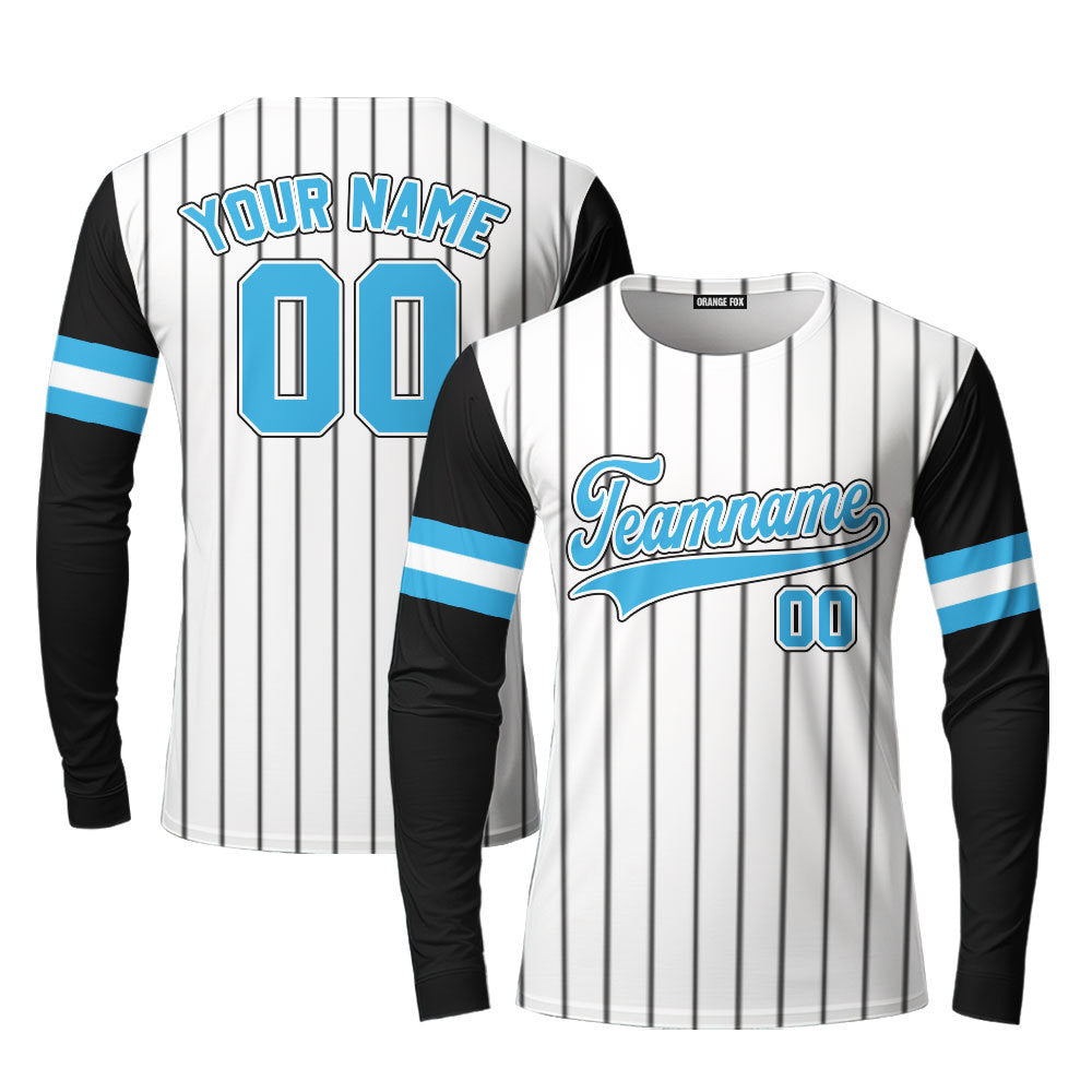 Custom White Black Raglan Blue Black Custom Long Sleeve T-Shirt For Men & Women