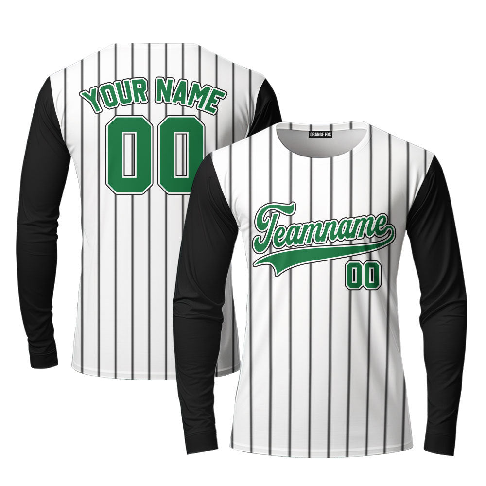 Custom White Black Raglan Green Black Custom Long Sleeve T-Shirt For Men & Women