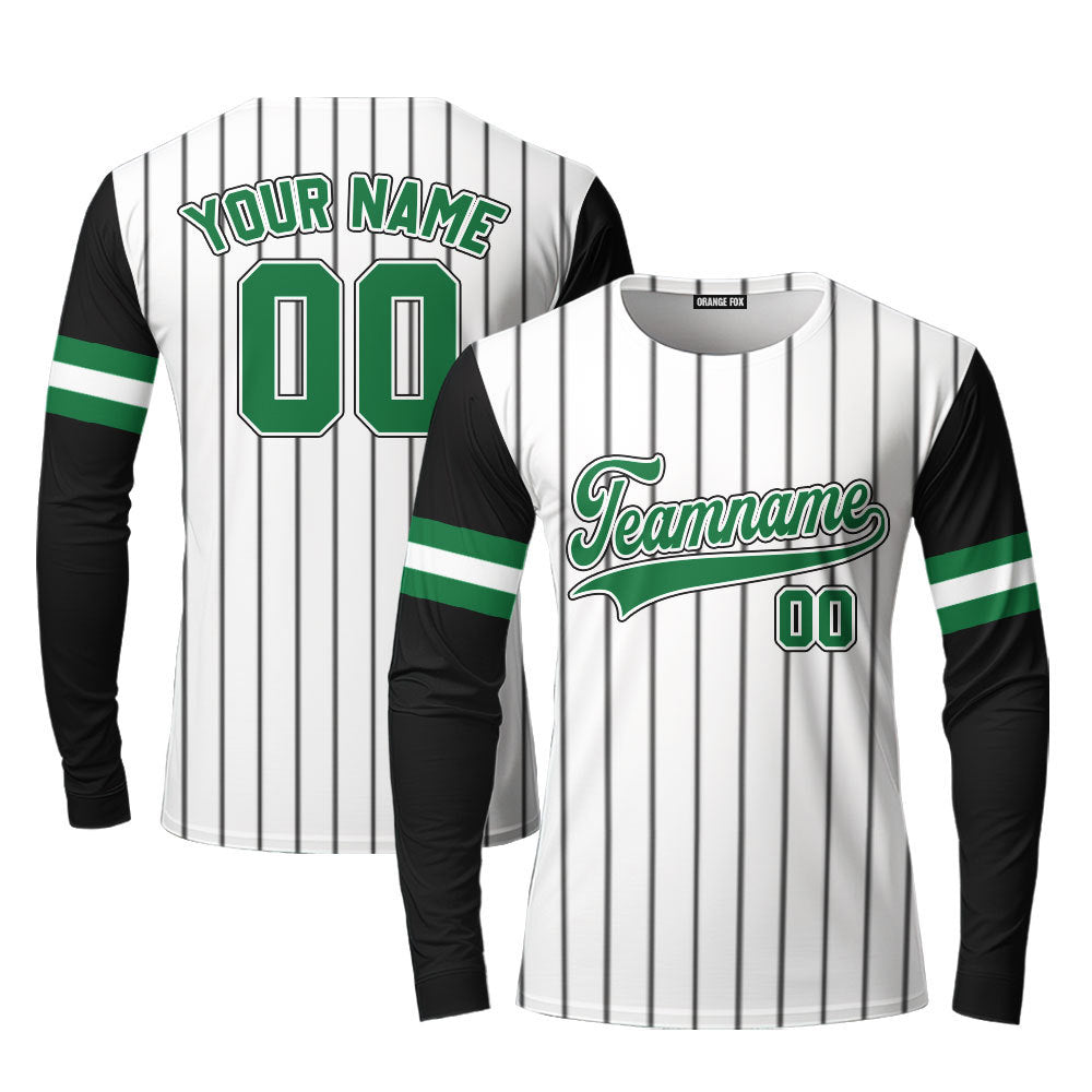 Custom White Black Raglan Green Black Custom Long Sleeve T-Shirt For Men & Women