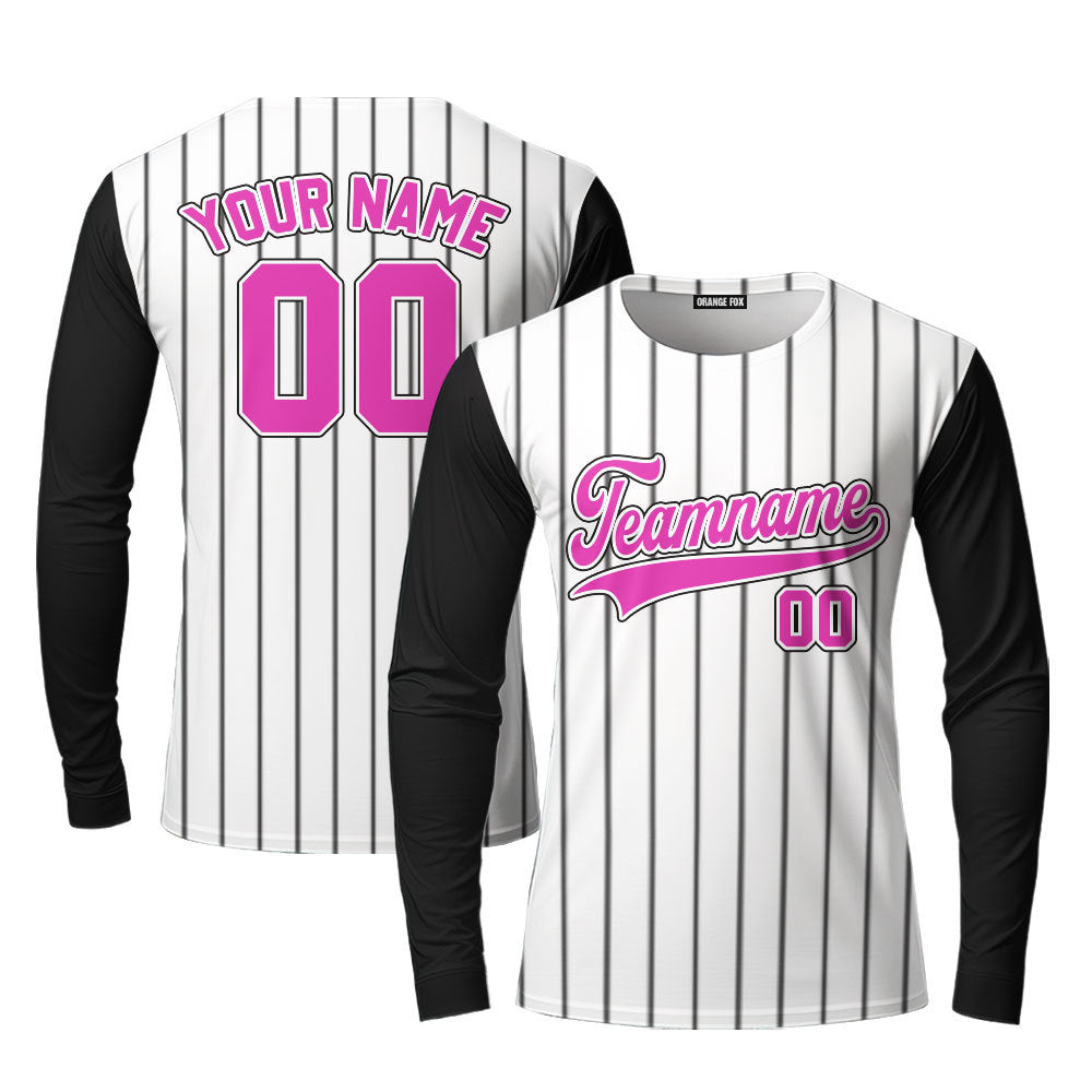 Custom White Black Raglan Pink Black Custom Long Sleeve T-Shirt For Men & Women