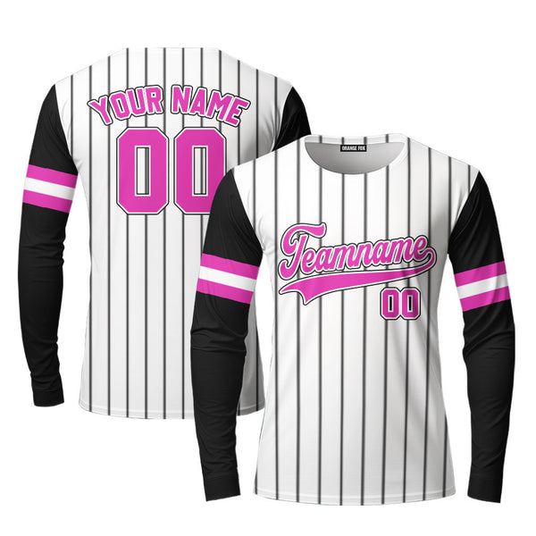 Custom White Black Raglan Pink Black Custom Long Sleeve T-Shirt For Men & Women