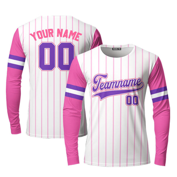 Custom White Pink Raglan Pink Purple Custom Long Sleeve T-Shirt For Men & Women