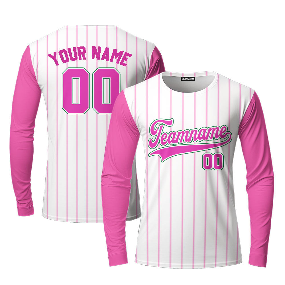 Custom White Pink Raglan Pink Green Custom Long Sleeve T-Shirt For Men & Women