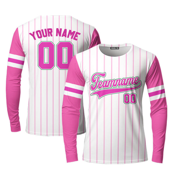 Custom White Pink Raglan Pink Green Custom Long Sleeve T-Shirt For Men & Women