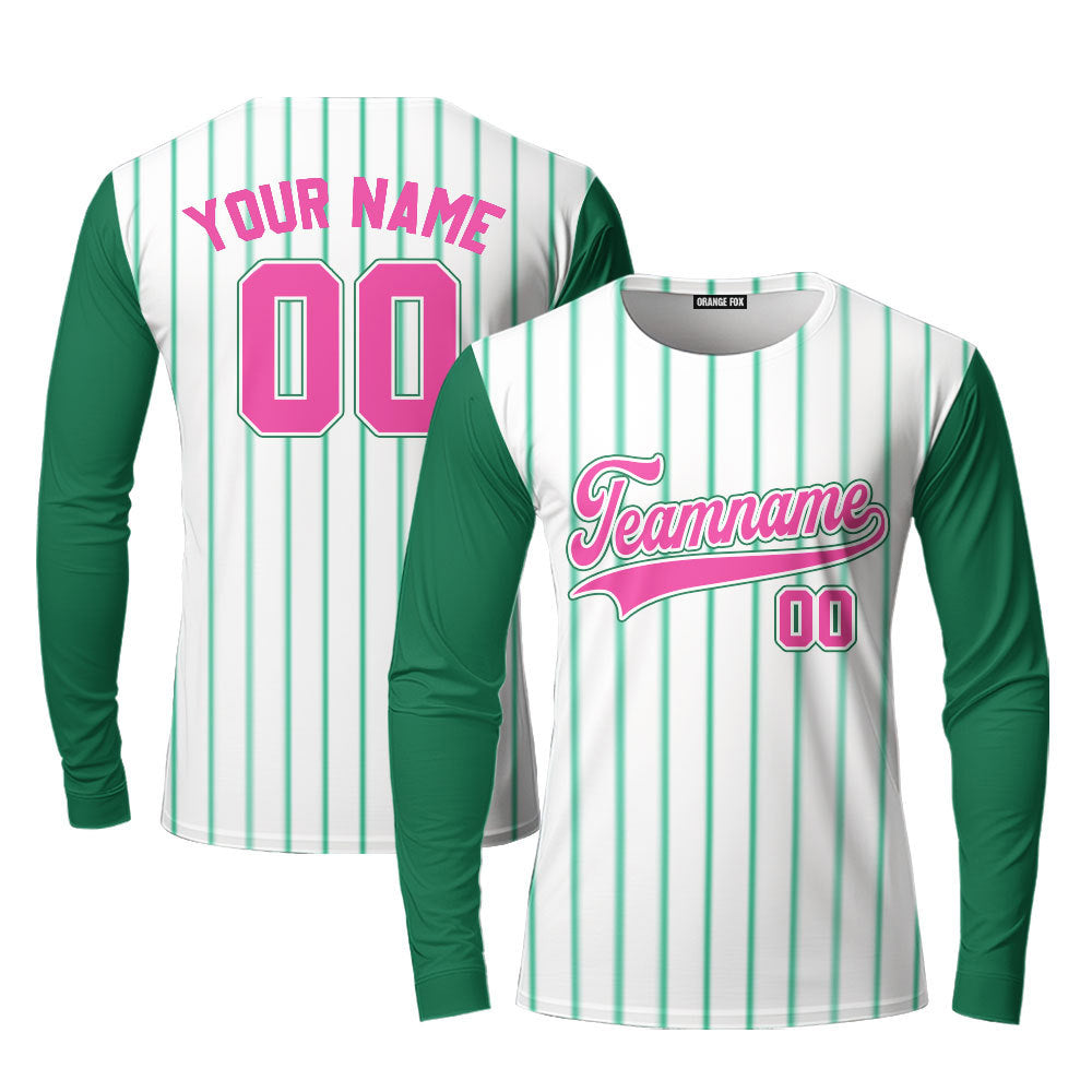 Custom Green White Raglan Pink Black Custom Long Sleeve T-Shirt For Men & Women