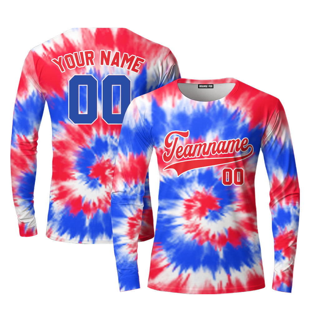 Custom Tie Dye Royal Red On Red Custom Long Sleeve T-Shirt For Men & Women