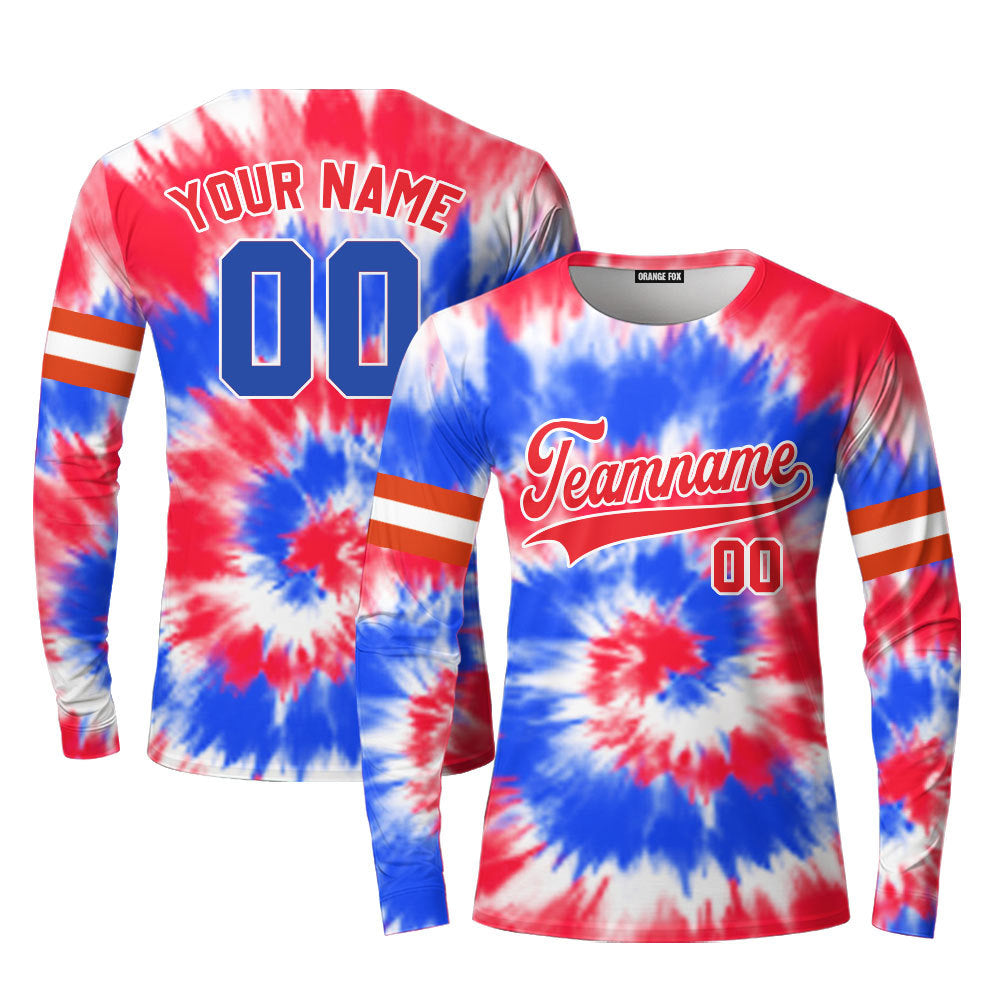 Custom Tie Dye Royal Red On Red Custom Long Sleeve T-Shirt For Men & Women