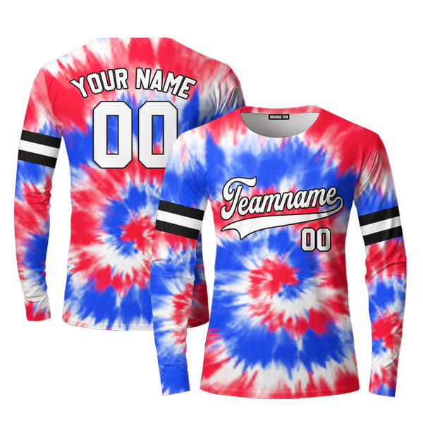 Custom Tie Dye Royal Red On White Custom Long Sleeve T-Shirt For Men & Women