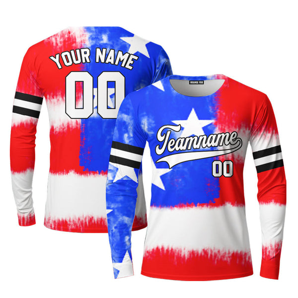 Custom Tie Dye American Flag On White Custom Long Sleeve T-Shirt For Men & Women