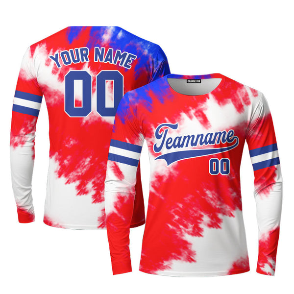 Custom Tie Dye USA Flag Color On Blue Custom Long Sleeve T-Shirt For Men & Women