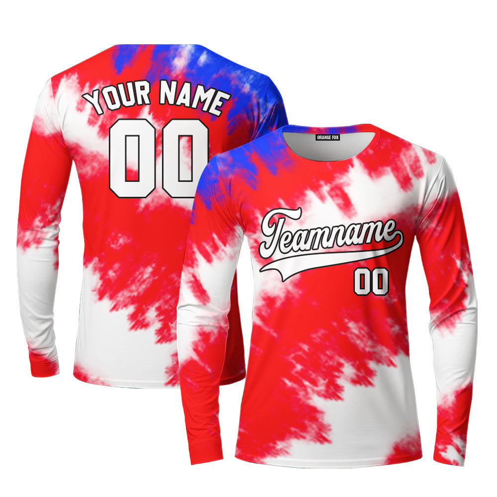 Custom Tie Dye USA Flag Color On White Custom Long Sleeve T-Shirt For Men & Women