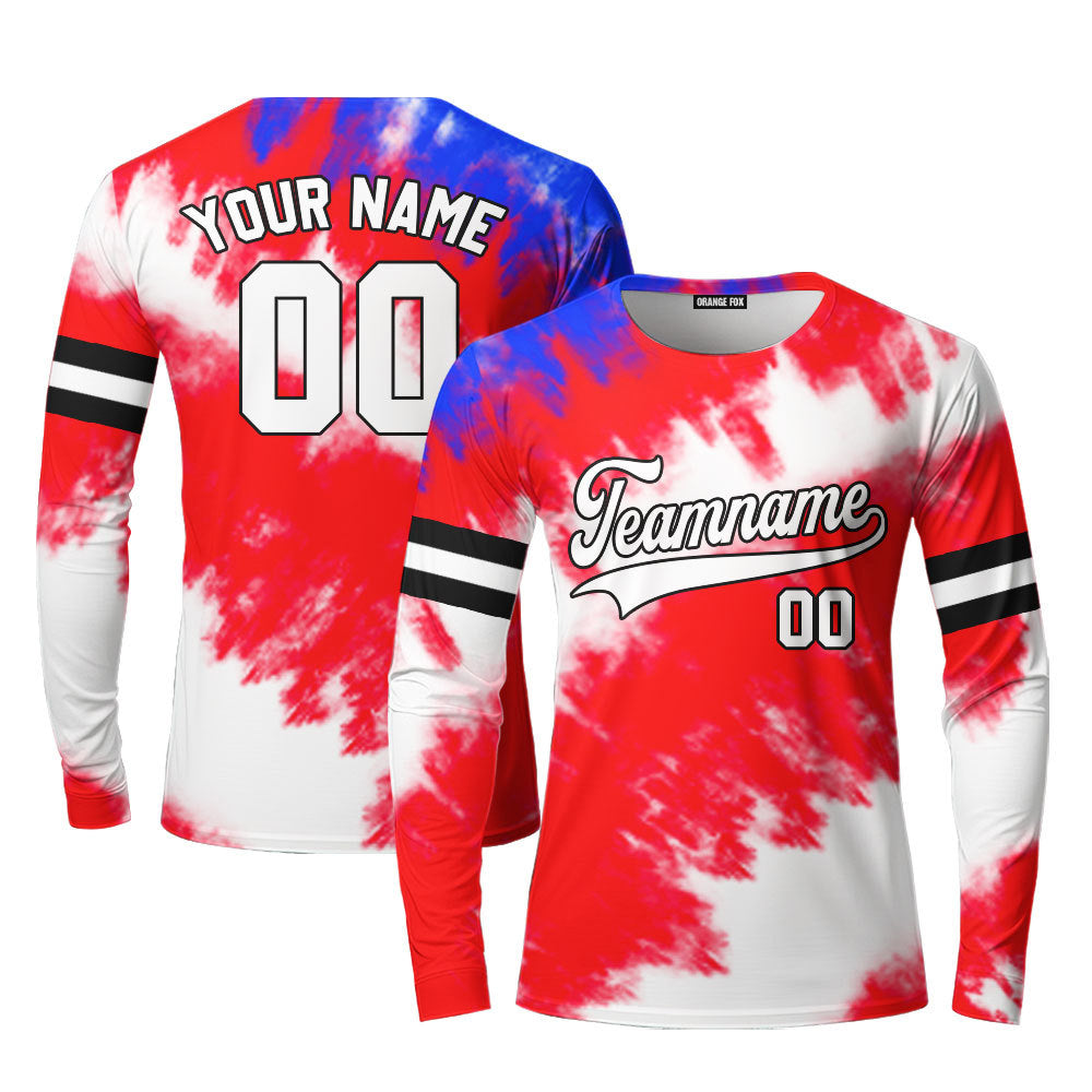 Custom Tie Dye USA Flag Color On White Custom Long Sleeve T-Shirt For Men & Women