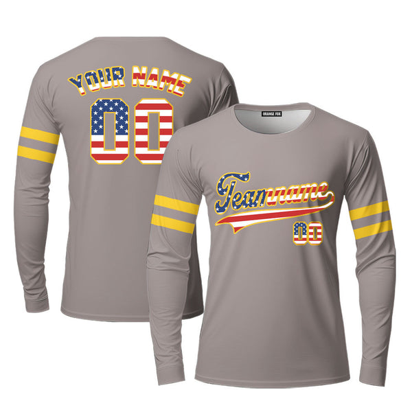 Custom Vintage American Flag Gray Custom Long Sleeve T-Shirt For Men & Women