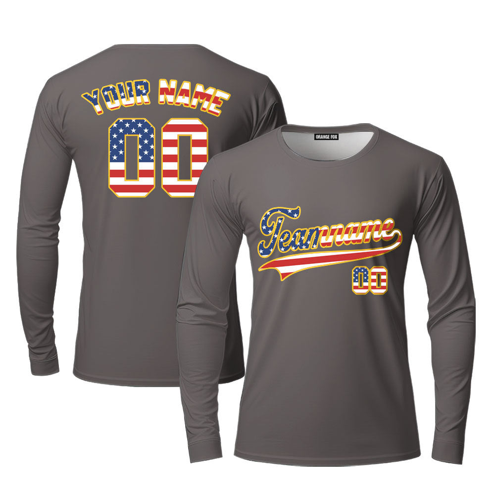 Custom Vintage American Flag Strong Gray Custom Long Sleeve T-Shirt For Men & Women