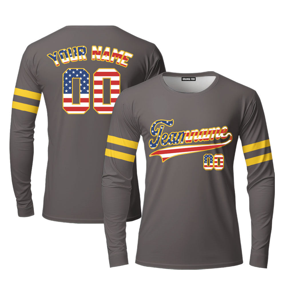 Custom Vintage American Flag Strong Gray Custom Long Sleeve T-Shirt For Men & Women