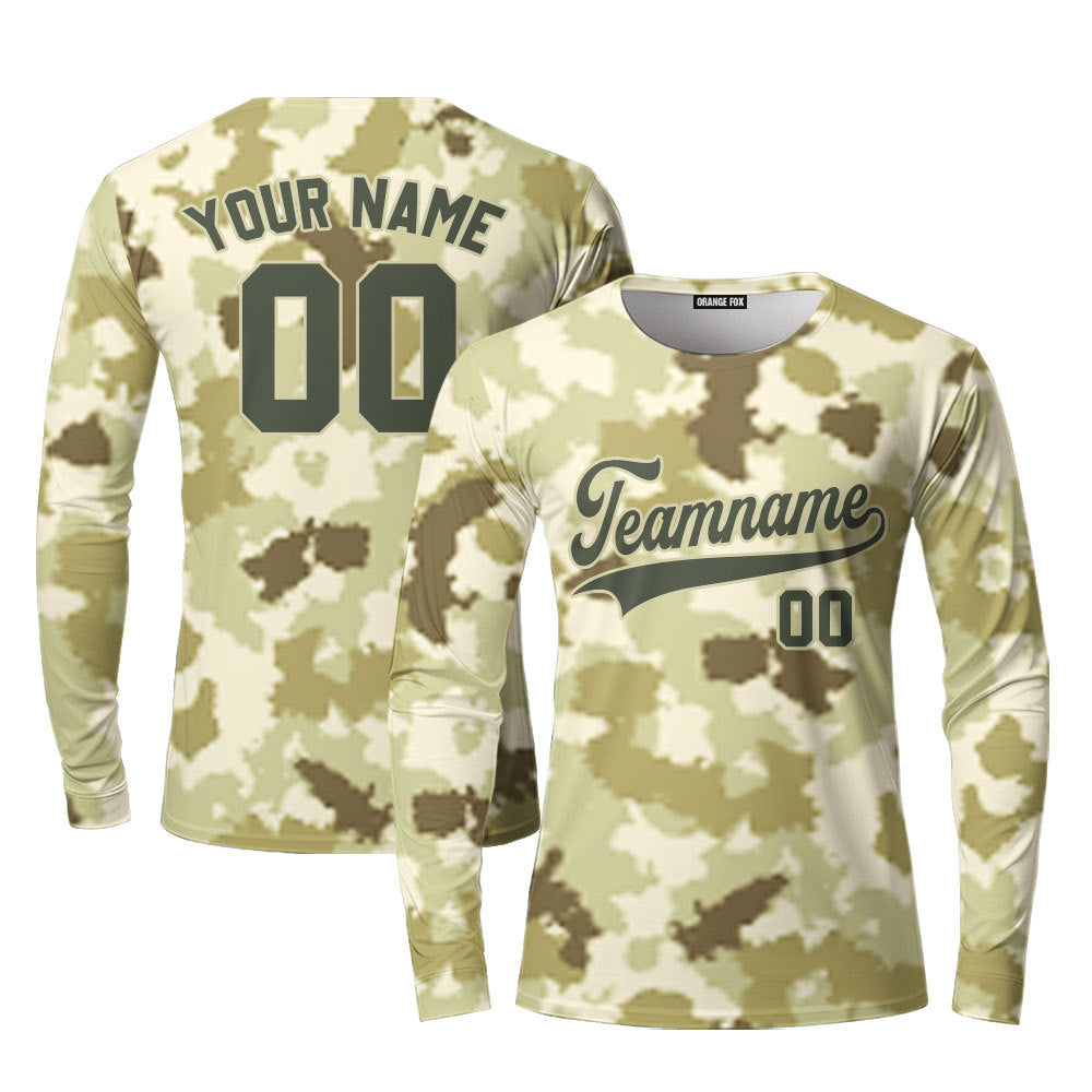 Custom Light Brown Camouflage Olive Cream Custom Long Sleeve T-Shirt For Men & Women