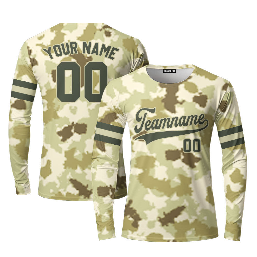 Custom Light Brown Camouflage Olive Cream Custom Long Sleeve T-Shirt For Men & Women