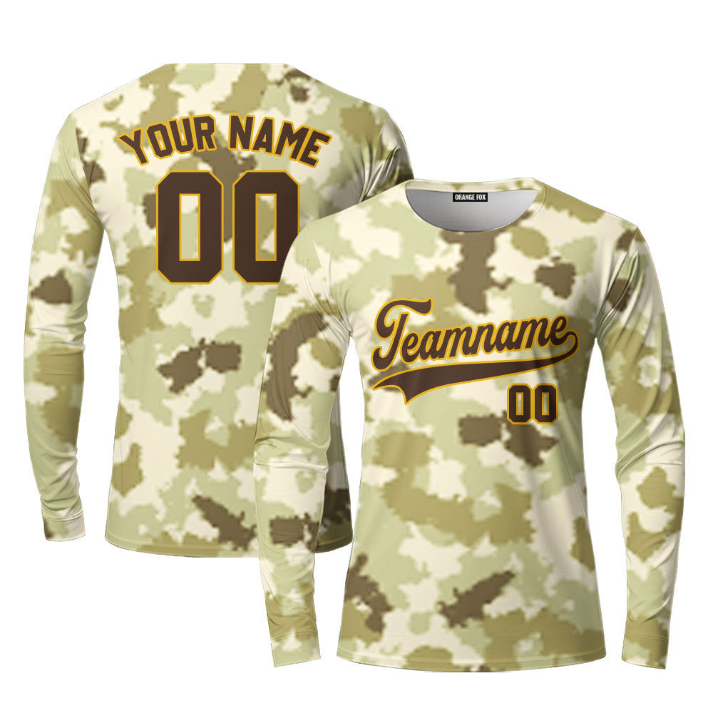 Custom Light Brown Camouflage Brown Yellow Custom Long Sleeve T-Shirt For Men & Women