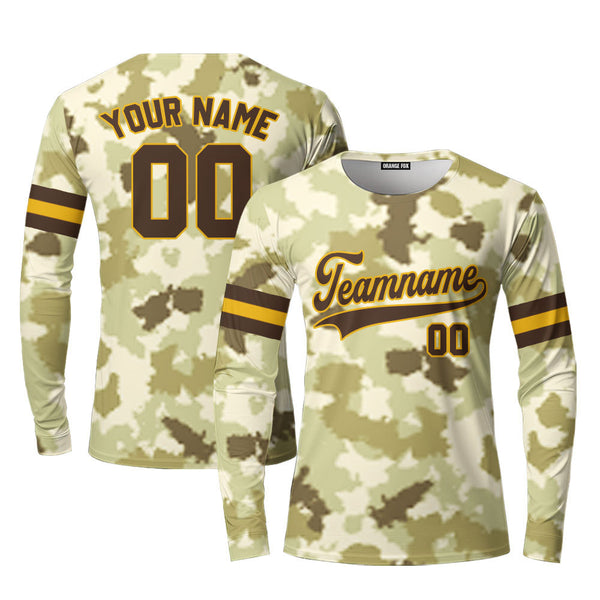 Custom Light Brown Camouflage Brown Yellow Custom Long Sleeve T-Shirt For Men & Women