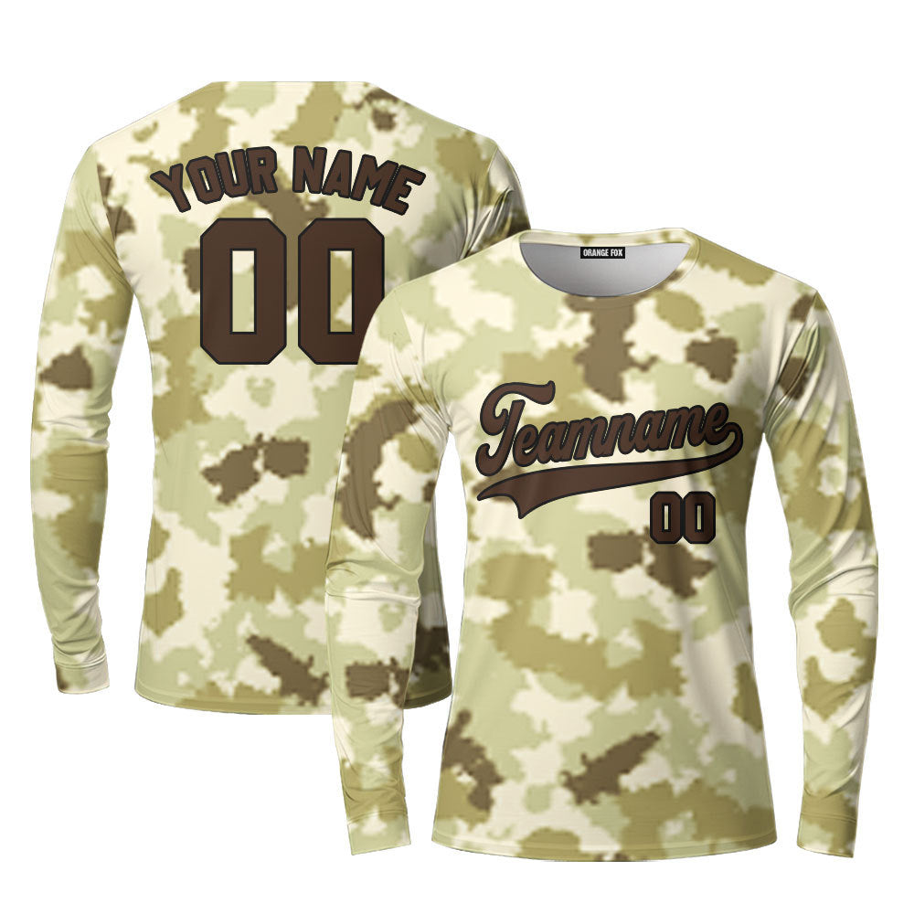 Custom Light Brown Camouflage Brown Black Custom Long Sleeve T-Shirt For Men & Women