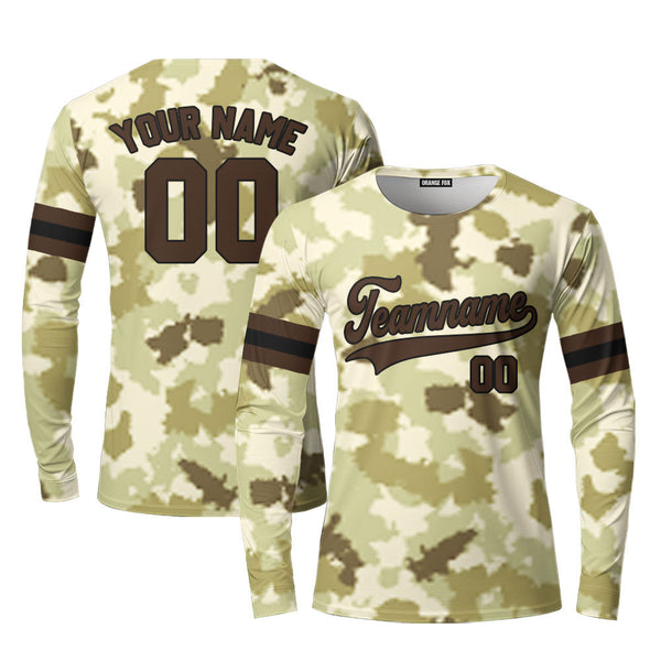 Custom Light Brown Camouflage Brown Black Custom Long Sleeve T-Shirt For Men & Women